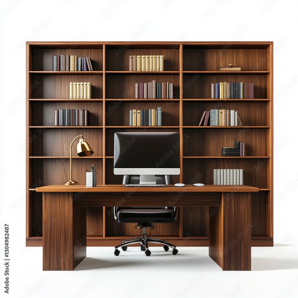 Minimalist Home Office Dark Brown Wooden Desk and Bookshelves Minimalist Home Office Dark Brown Wooden Desk and Bookshelves