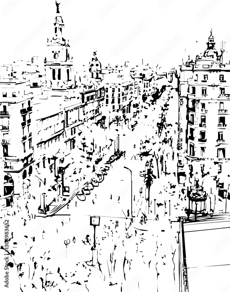 Obraz premium architecture, building, drawing, sketch, church, vector, city, illustration, old, travel, castle, art, paris, europe, town, vintage, house, cathedral, tower, design, draw, landmark, ancient, london, d