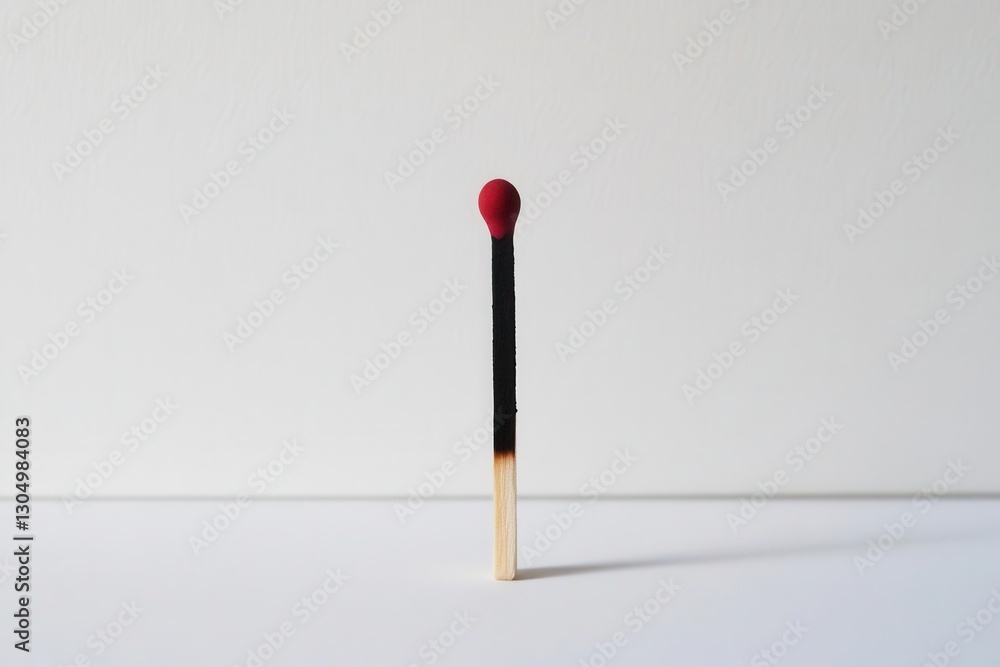 white void holds a single black matchstick tip red and unlit soft light tracing its length a quiet promise of fire in stark minimalist isolation white void holds a single black matchstick tip red and unlit soft light tracing its length a quiet promise of fire in stark minimalist isolation