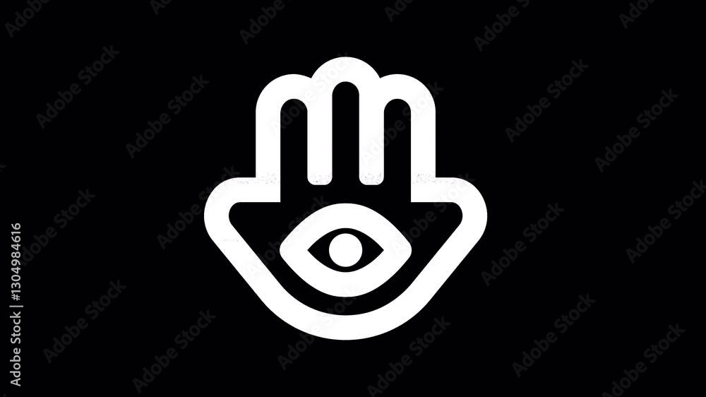 Icon hamsa is distorted. Glitch. Noise, chromatic aberration, geometric distortion. Transparent background, looped. In-Out looped. Alpha BW at the end Icon hamsa is distorted. Glitch. Noise, chromatic aberration, geometric distortion. Transparent background, looped. In-Out looped. Alpha BW at the end