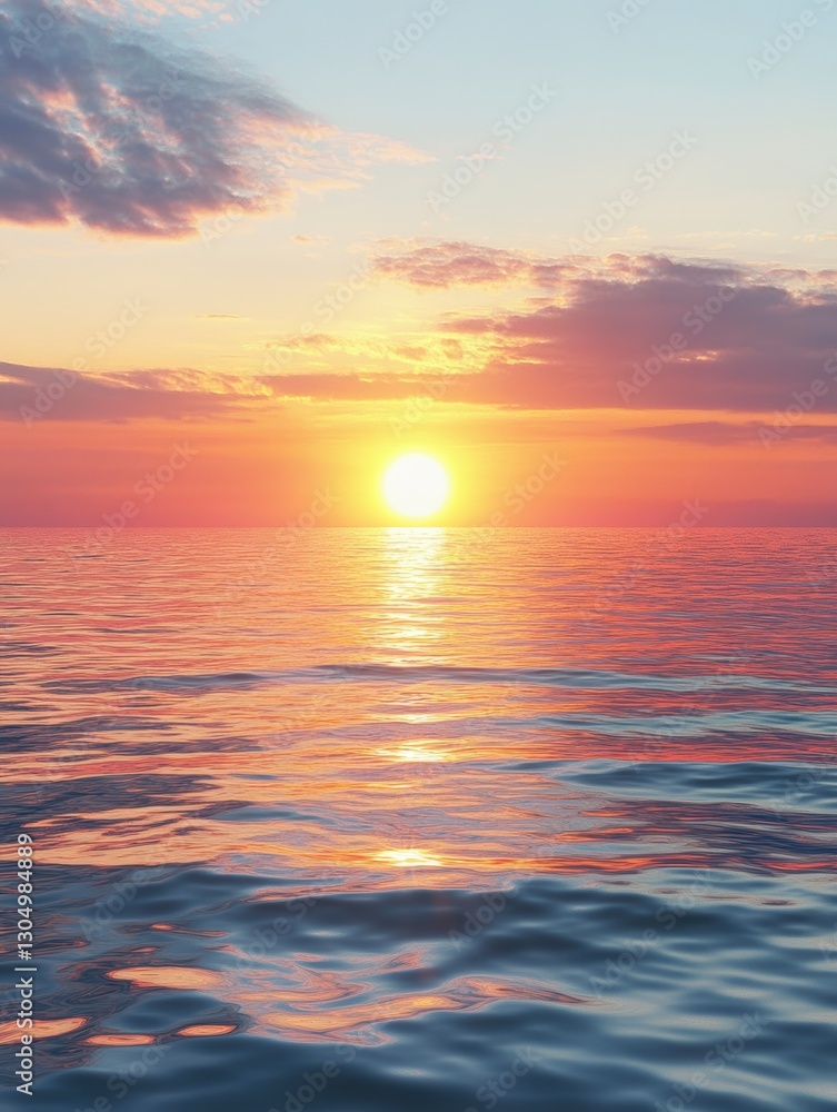 Peaceful Ocean Sunset Warm Hues Reflecting on Calm Waters