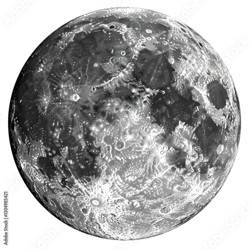 Moon Isolated on White or Transparent Background, PNG format photo