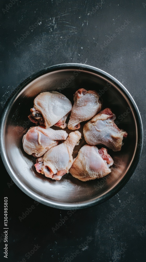 Raw Chicken Drumsticks in a Metal Bowl Raw Chicken Drumsticks in a Metal Bowl