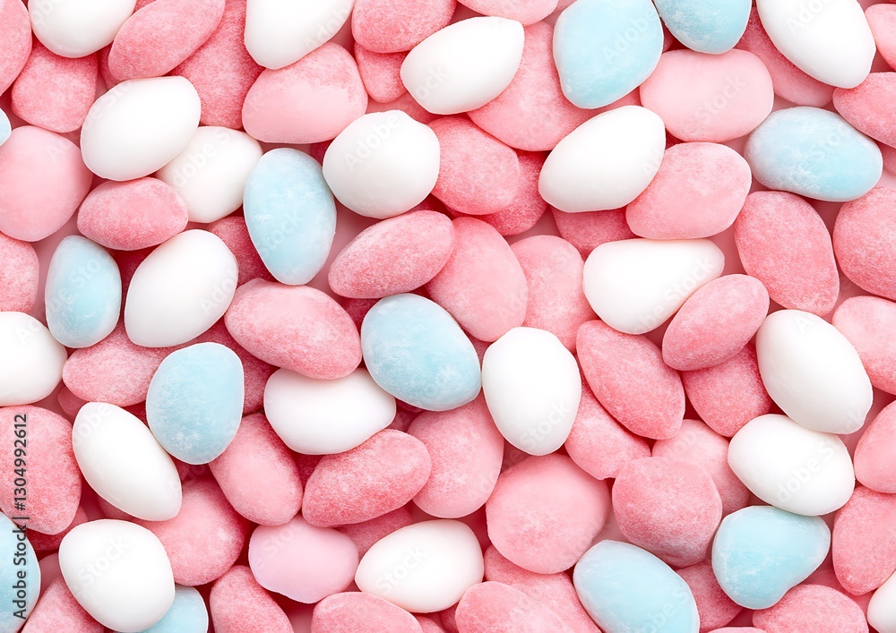 Pink, White, and Blue Sugared Almonds Pile for a Party Favor or Sweet Snack Texture Background Pink, White, and Blue Sugared Almonds Pile for a Party Favor or Sweet Snack Texture Background