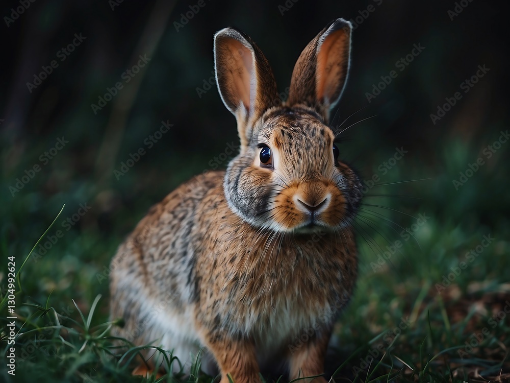 Fototapeta premium Cute Wild Rabbit Close-Up: Adorable Portrait in Natural Habitat With Fluffy Brown Fur