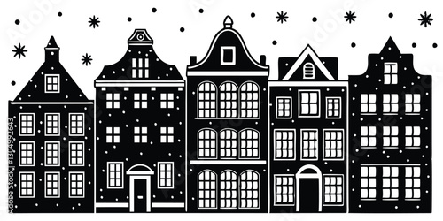 Silhouette of Laser cutting Amsterdam style houses