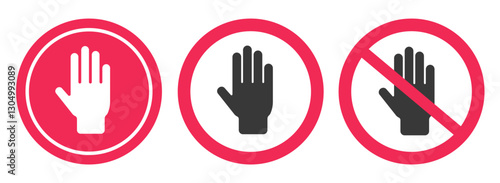 Do not touch icon sign vector set, stop hand or no entry red symbol, stop stocker shape silhouette safety warning caution gesture access clip art
