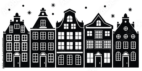 Silhouette of Laser cutting Amsterdam style houses