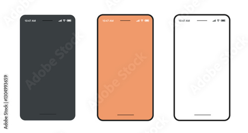 Cell phone screen blank mockup template icon vector frame for mobile app ui interface design with smartphone cellphone status bar illustration set, display mock up template line stroke cut out image
