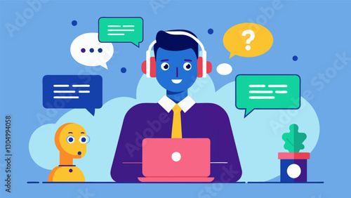 The use of data and machine learning in customer service allows for proactive assistance giving customers suggested solutions before they even reach out with their issue.. Vector illustration