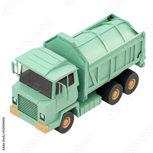 Garbage truck collecting waste urban street 3d model digital environment side view environmental awareness