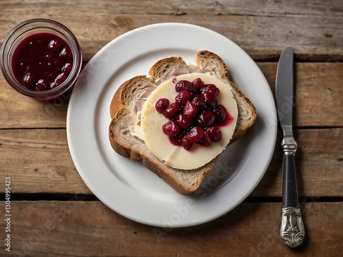 Delicious Breakfast Toast with Homemade Berry Jam and Creamy Cheese - Rustic Style Meal photo
