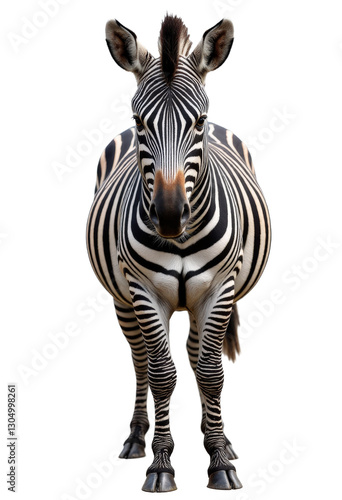 Zebra standing, facing forward with transparent background photo