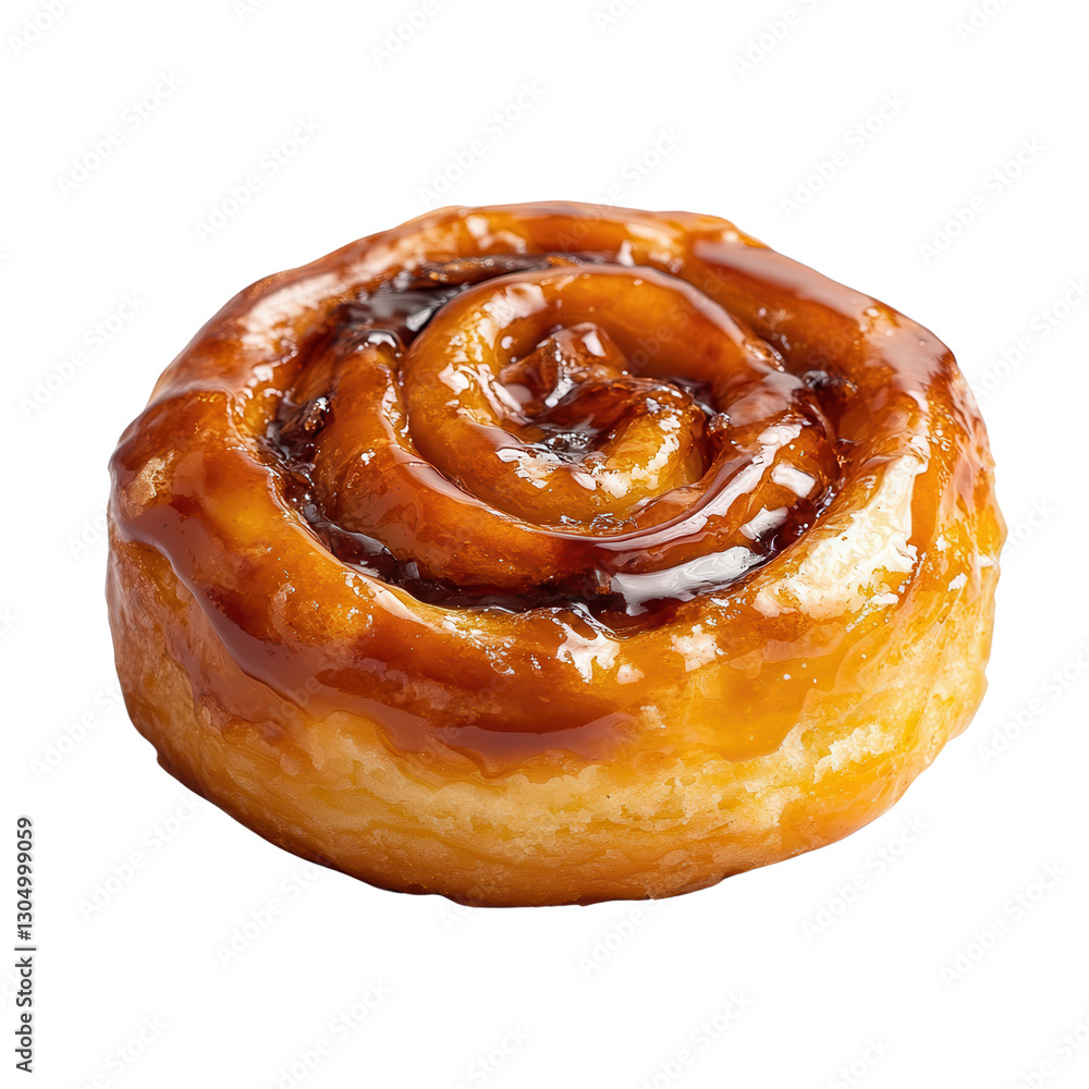 Fototapeta premium Sweet Swirl of Delight: An inviting close-up shot of a freshly baked, golden-brown cinnamon roll, glistening with a rich, sweet glaze and a hint of warmth.