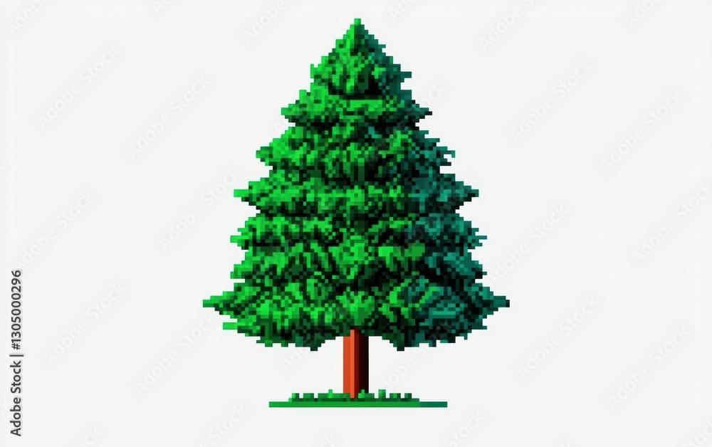 Fototapeta premium tree object in pixel art style, isolated on white background, vivid colors, ideal for design projects.