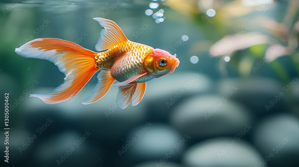 Vibrant goldfish swimming in a clear aquarium pond Vibrant goldfish swimming in a clear aquarium pond