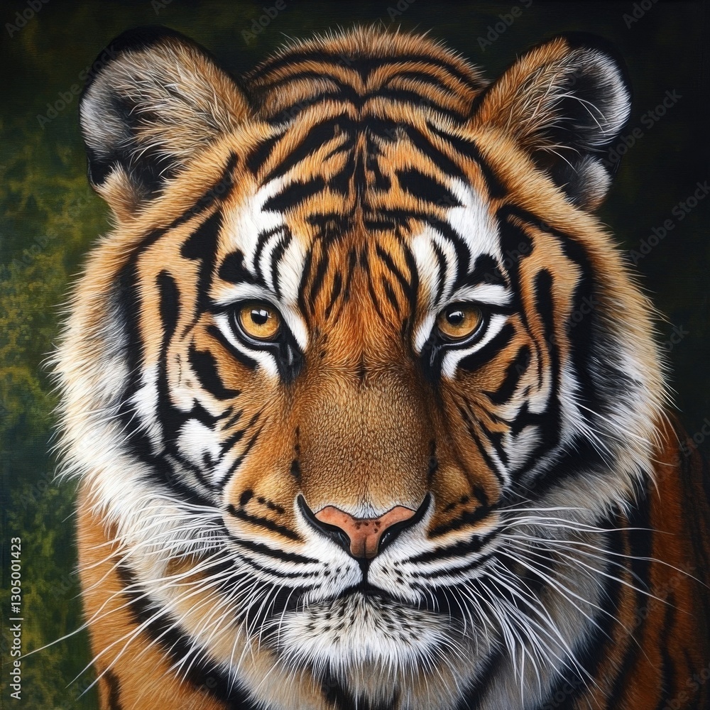Closeup Portrait of a Majestic Tiger Against Dark Green Background Closeup Portrait of a Majestic Tiger Against Dark Green Background