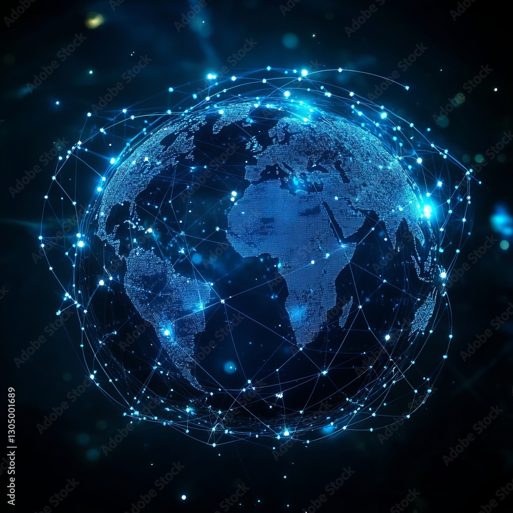 global connectivity represented by a globe with blue digital connections and networks global connectivity represented by a globe with blue digital connections and networks