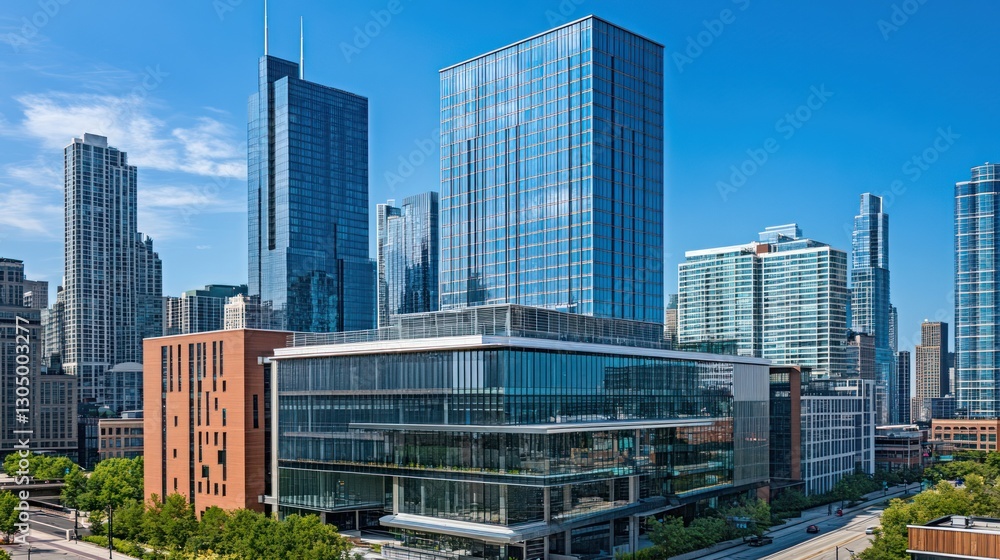 Chicago city skyline, modern architecture, urban scene, business district, daytime Chicago city skyline, modern architecture, urban scene, business district, daytime
