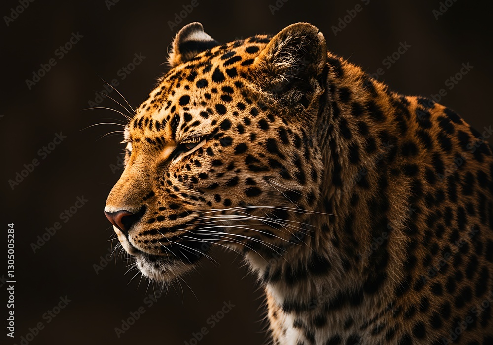 Naklejka premium Majestic Leopard Portrait Dark Background Wildlife Photography