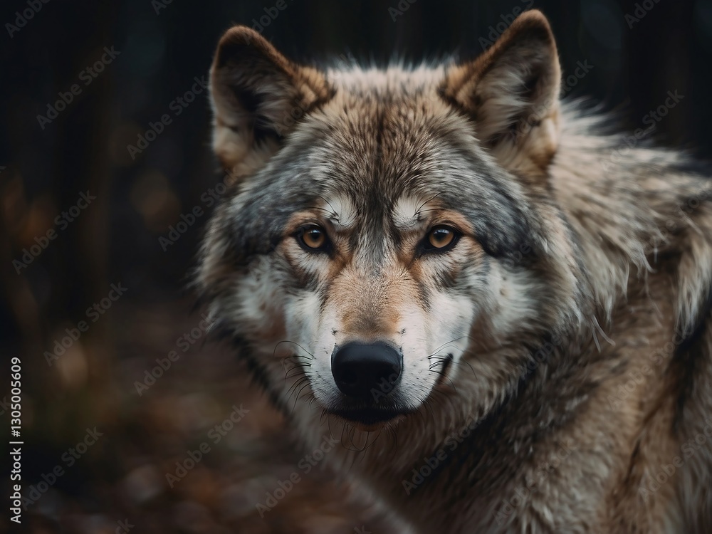 Majestic Grey Wolf Portrait in Natural Forest Habitat - Wildlife Photography of a Powerful Predator in North America Majestic Grey Wolf Portrait in Natural Forest Habitat - Wildlife Photography of a Powerful Predator in North America