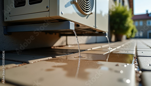 Air conditioning unit leaking water onto outdoor pavement