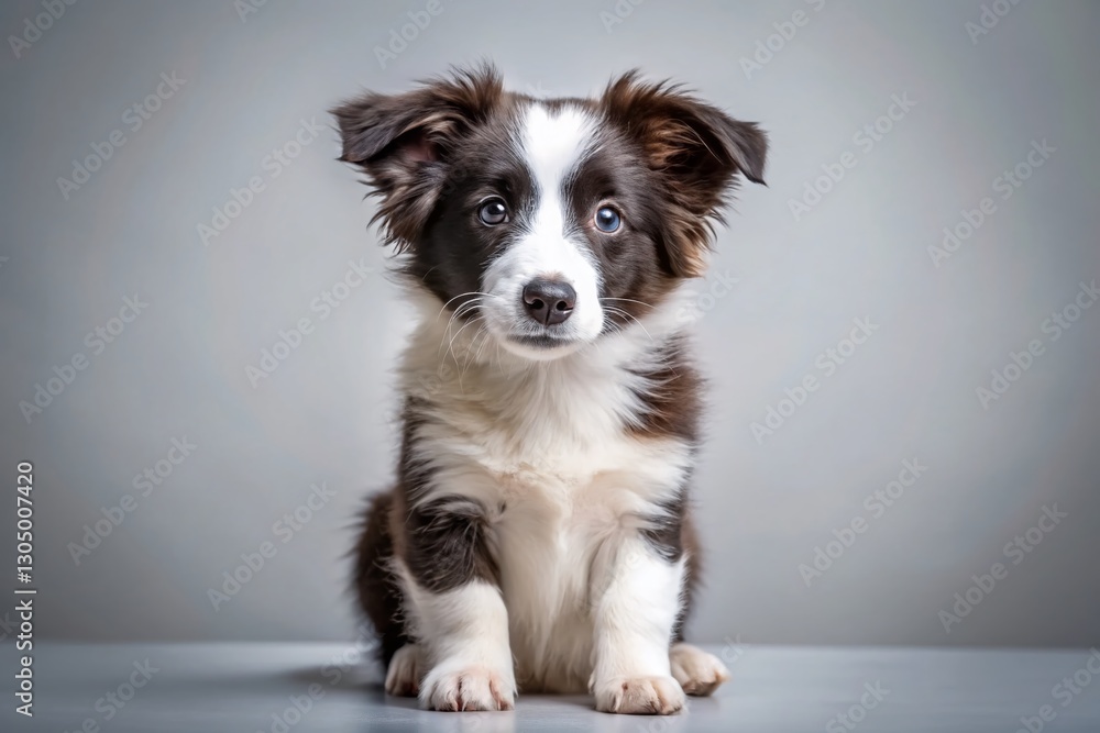Adorable Border Collie Puppy Studio Shot - Fluffy Dog Portrait Adorable Border Collie Puppy Studio Shot - Fluffy Dog Portrait
