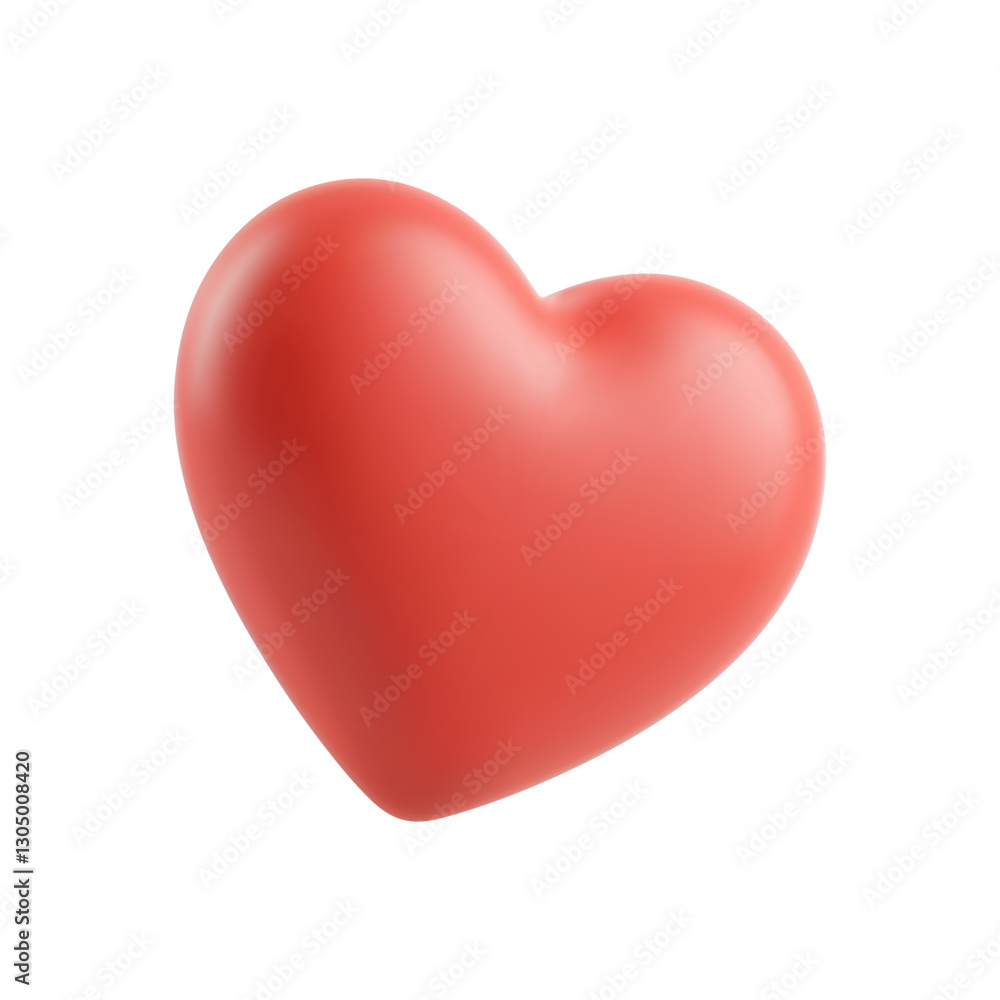Red heart with matte finish casting soft shadow on plain white background Red heart with matte finish casting soft shadow on plain white background