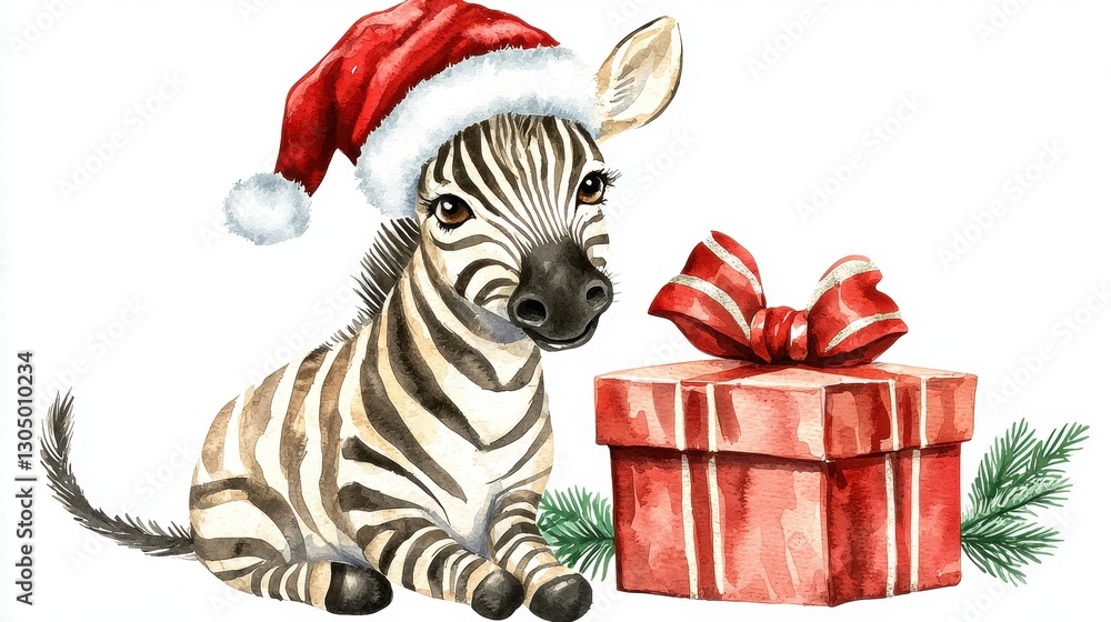Cute Zebra in Santa Hat with Gift Cute Zebra in Santa Hat with Gift