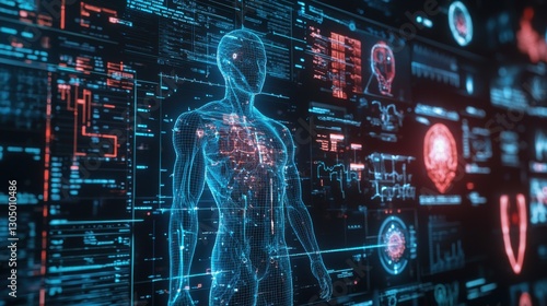 Futuristic Digital Human Anatomy Visualization with Data Analysis