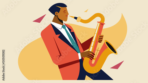 The saxophonist a master of smooth jazz brought an element of sophistication to the bands performance.. Vector illustration