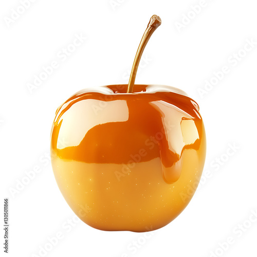 Caramel coated apple, glossy and delicious. photo