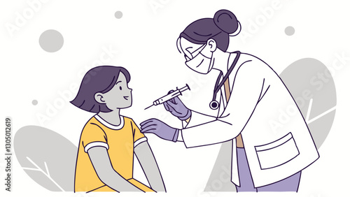 School kid turning away as doctor gives COVID vaccination on transparent background