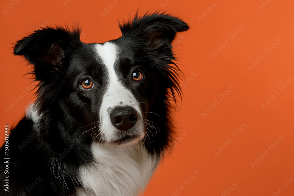 Fototapeta premium Border Collie dog on minimalistic colorful background with Copy Space. Perfect for banners, veterinary ads, pet food promotions, and minimalist designs. 