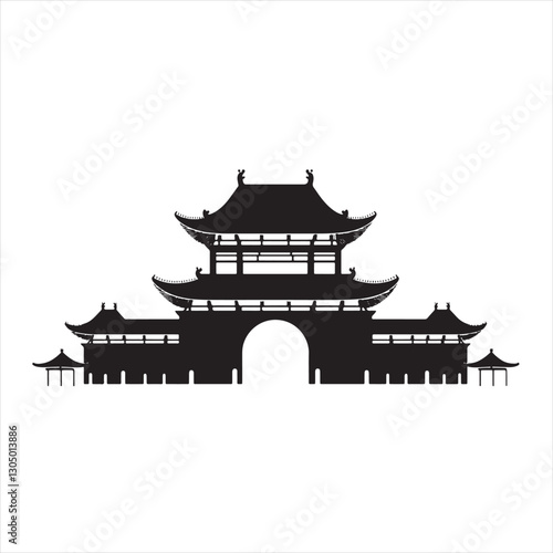 Minimalist Chinese Pagoda Silhouette