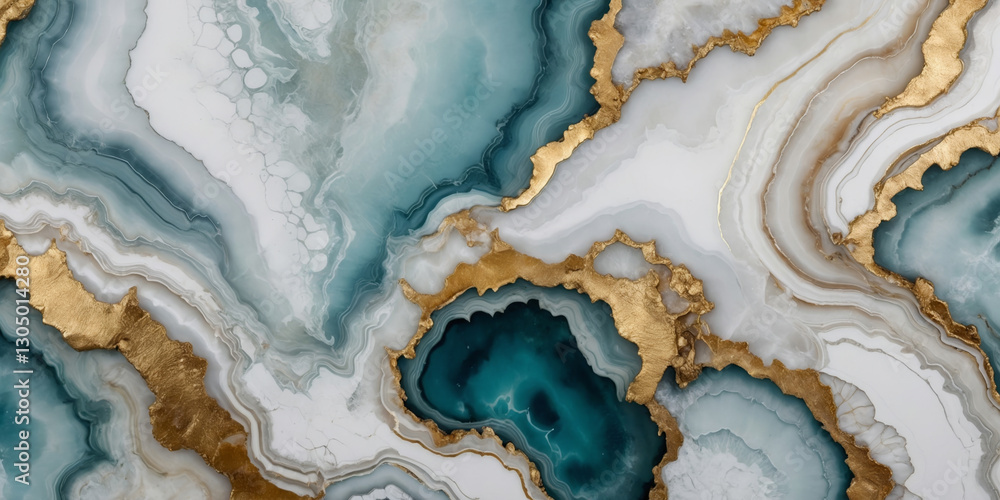 Elegant agate background with white, teal, and gold layers creates a luxurious abstract design. Elegant agate background with white, teal, and gold layers creates a luxurious abstract design.