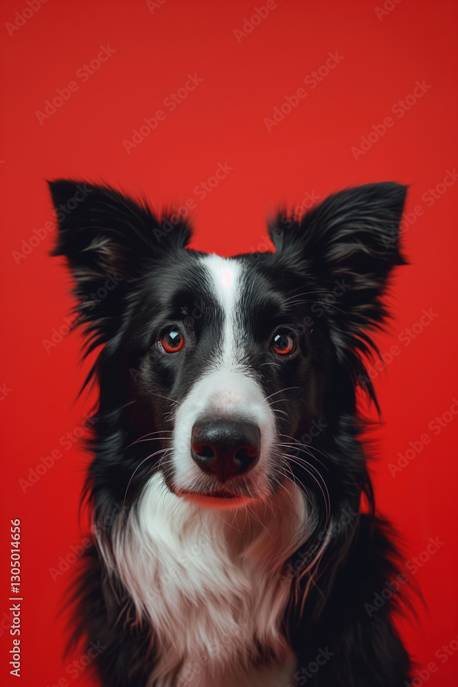 Fototapeta premium Border Collie dog on minimalistic colorful background with Copy Space. Perfect for banners, veterinary ads, pet food promotions, and minimalist designs.