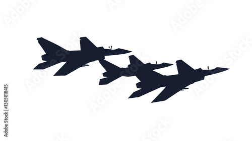 The image shows a digital illustration or graphic of three fighter jets in a close formation. The jets are depicted as dark blue or navy blue silhouettes against a white background. No
