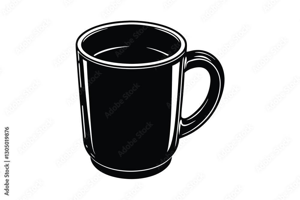 Simple plain ceramic mug with drink silhouette Simple plain ceramic mug with drink silhouette