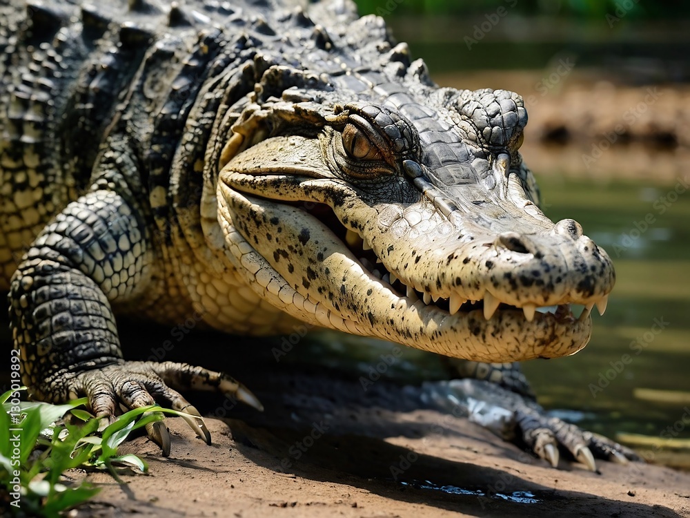 Close-Up of a Dangerous Crocodile in Its Natural Habitat: Wildlife Reptile Predator in Tropical Coastal Ecosystem Close-Up of a Dangerous Crocodile in Its Natural Habitat: Wildlife Reptile Predator in Tropical Coastal Ecosystem