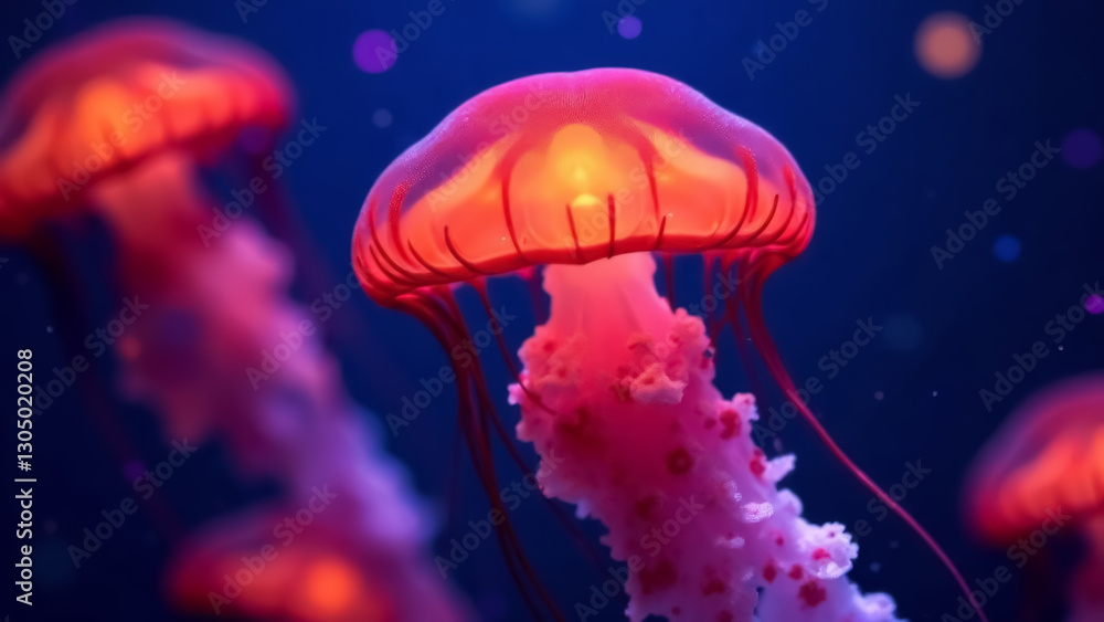 A jellyfish swims in the ocean at a depth of A jellyfish swims in the ocean at a depth of