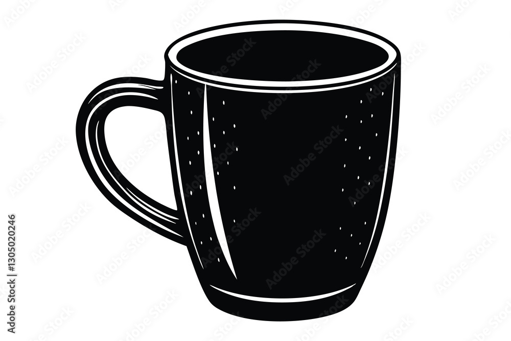 Simple plain ceramic mug with drink silhouette Simple plain ceramic mug with drink silhouette