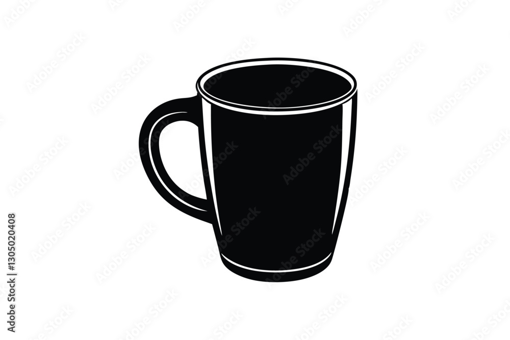 Simple plain ceramic mug with drink silhouette Simple plain ceramic mug with drink silhouette