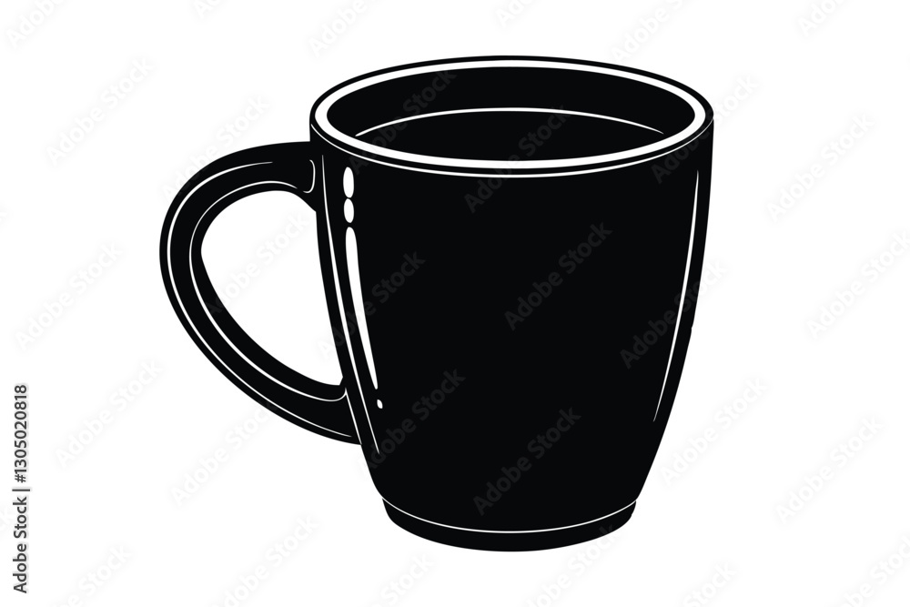 Simple plain ceramic mug with drink silhouette Simple plain ceramic mug with drink silhouette