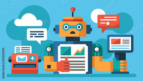 The use of automation in journalism has enabled newsrooms to quickly adapt and report on breaking news ensuring that audiences are always uptodate and informed.. Vector illustration