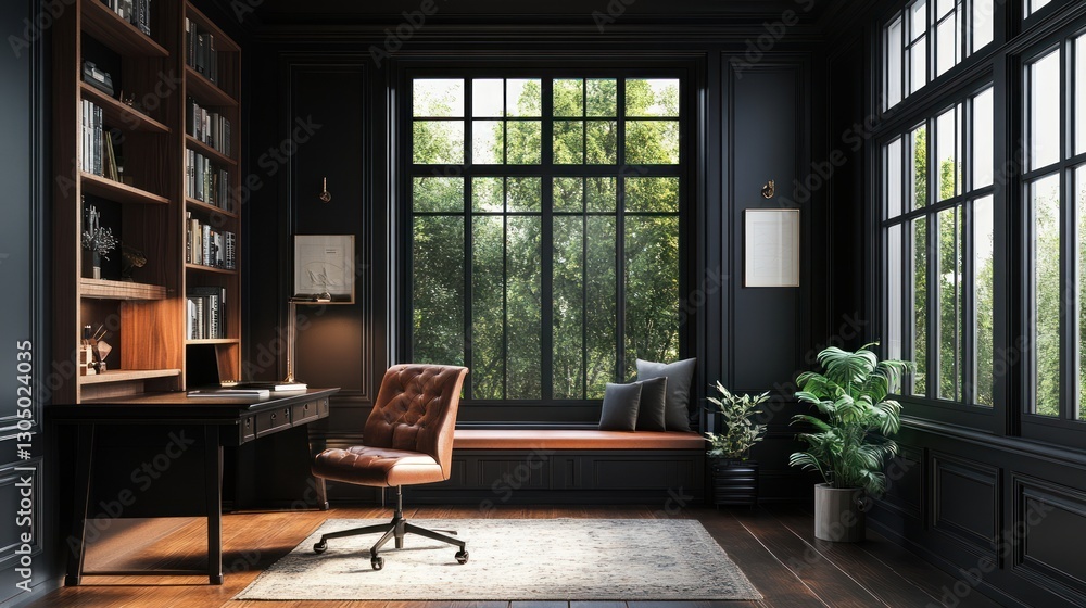 custom made wallpaper toronto digitalLuxurious dark study with large windows, ideal for work or relaxation