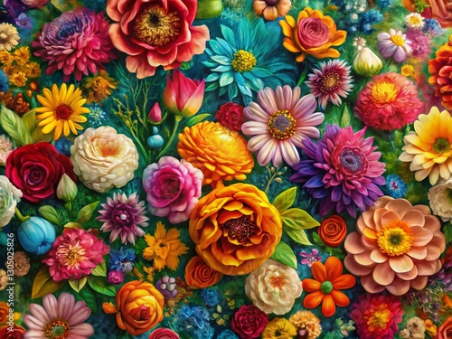 Aerial View Floral Design Pattern Backdrop with Abstract Brushstrokes - High-Resolution Stock Photo