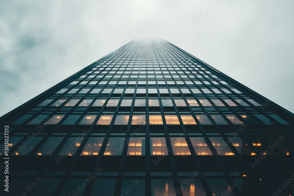 custom made wallpaper toronto digitalSkyscraper piercing the clouds on a foggy day with vibrant lights illuminating the windows