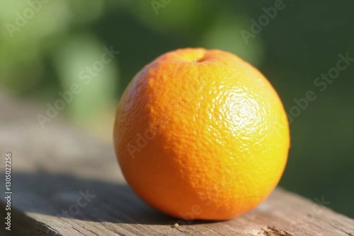 A Close up of an Orange Sitting on Top of a Wooden Table - Generative AI
