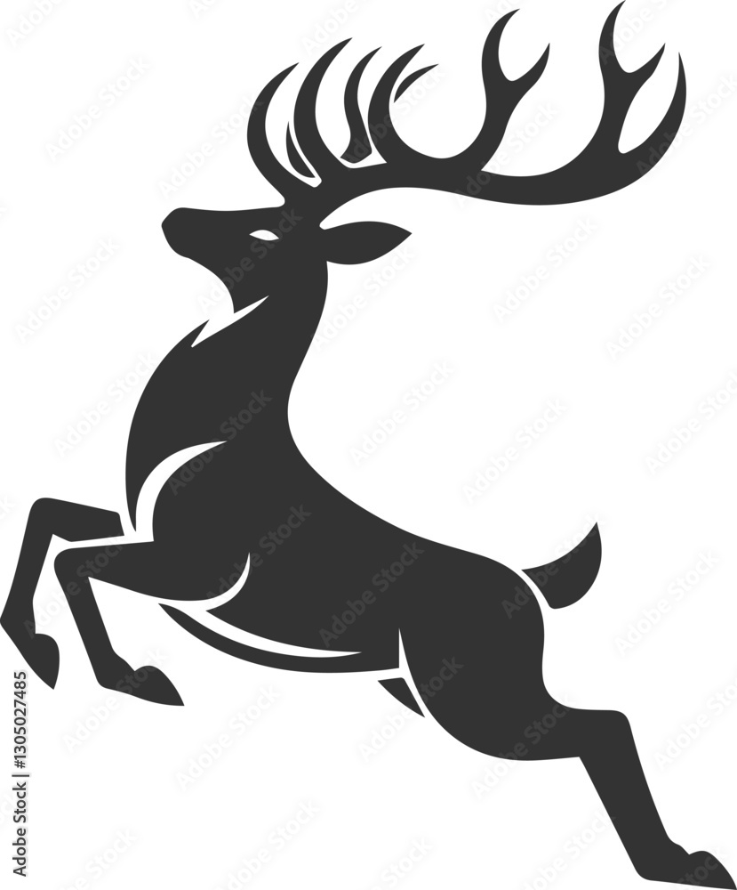 Obraz premium Deer taking a high jump with its legs curled under its body animal silhouette vector
